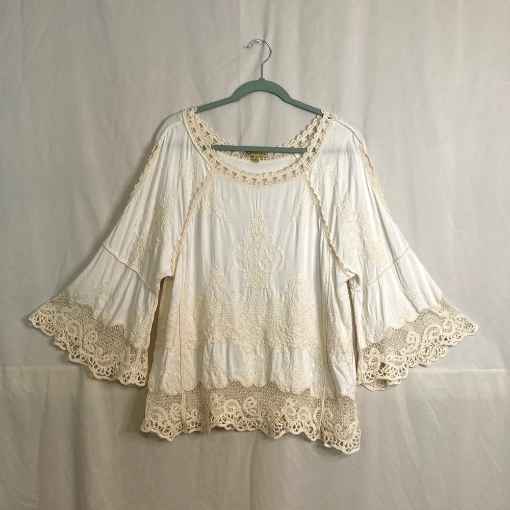 White Boho Lace Embroidered Bell Sleeve Blouse Top Democracy L Fairycore Prairie